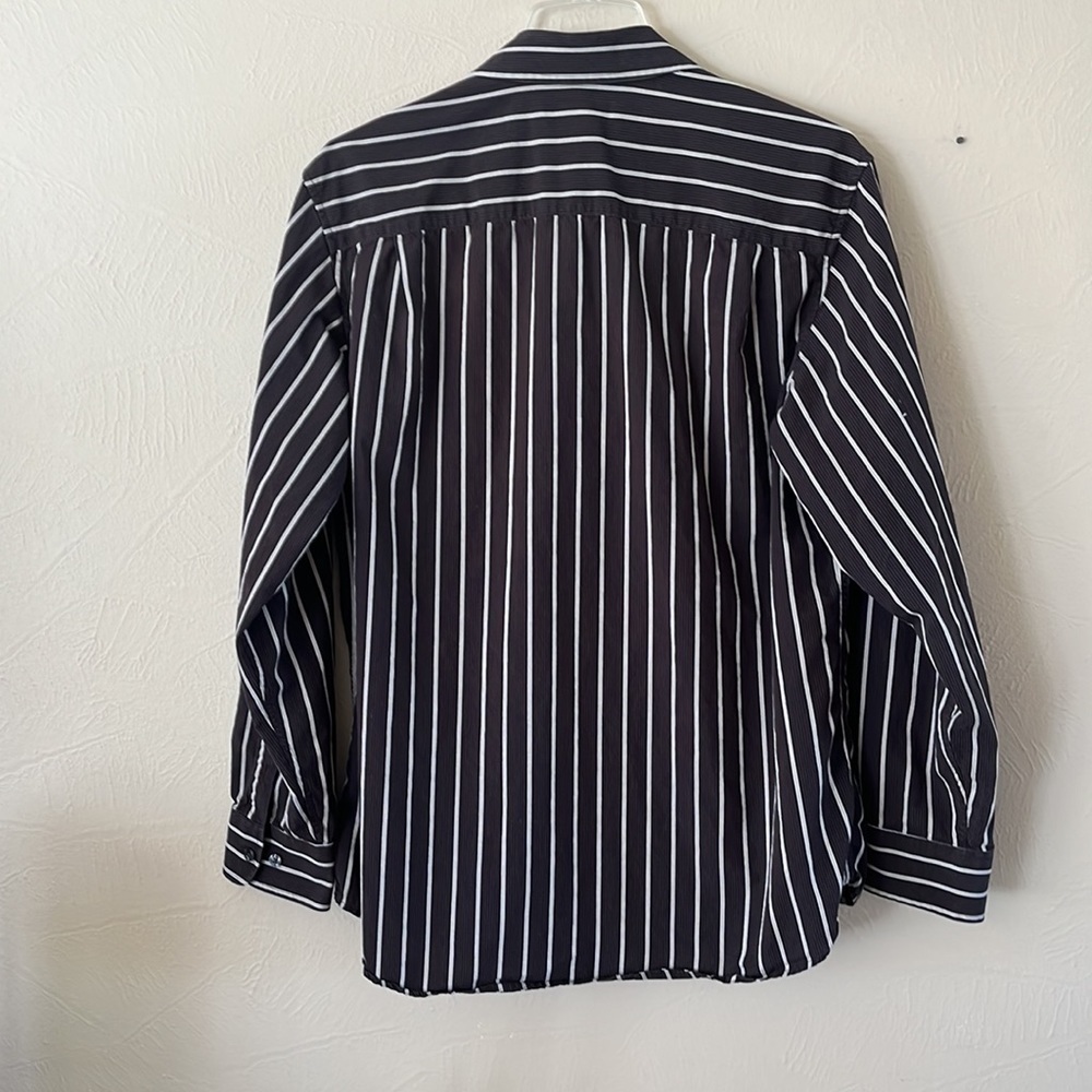 Cezani mens button down collar shirt size medium black brown tan stripes - Picture 6 of 12